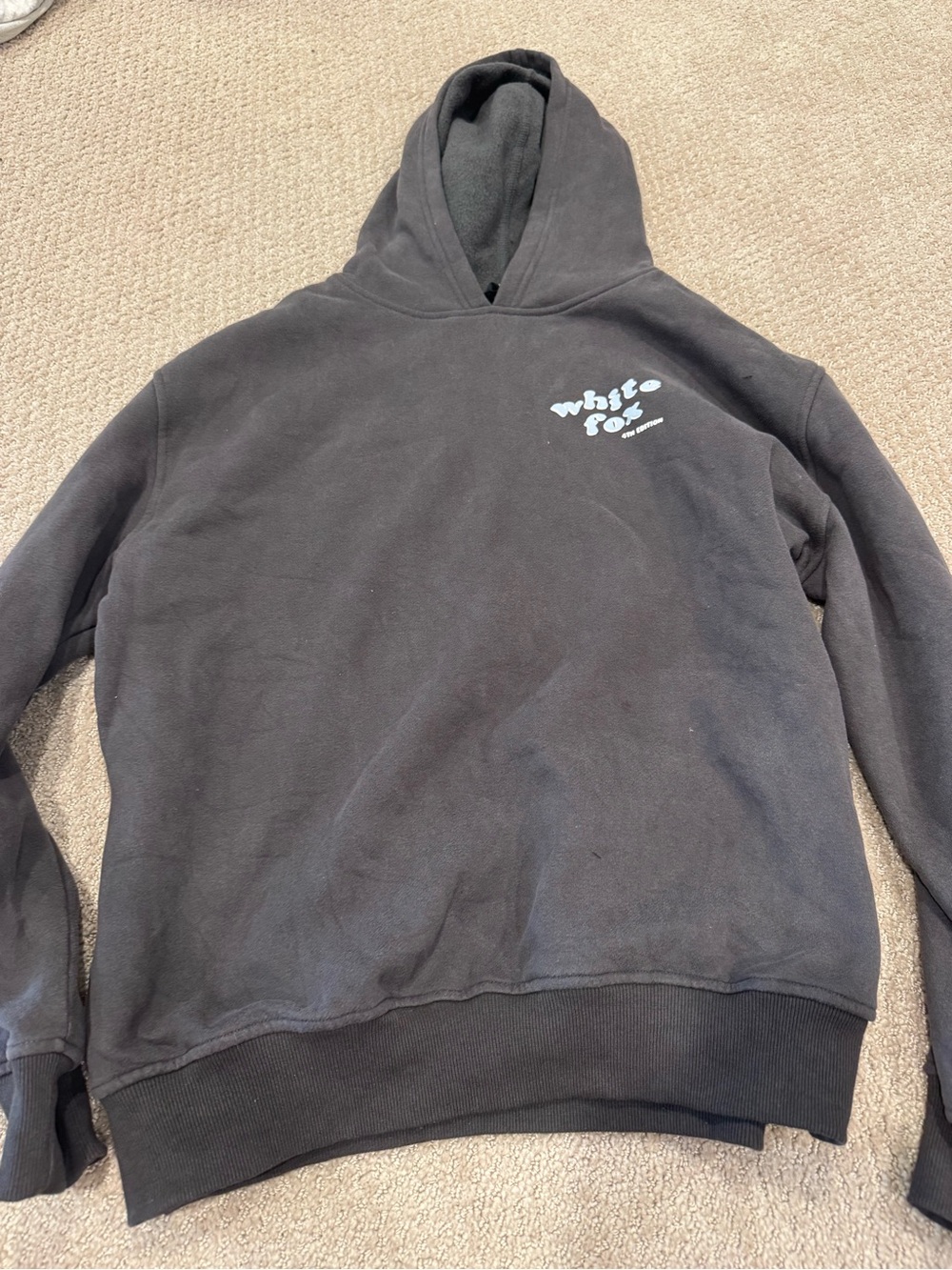 White Fox Boutique Black Hooded Pullover with White and blue Chest Logo